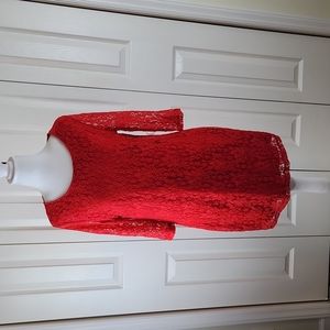 Mac + Jac xl red lace dress stretch bodycon with long sleeves